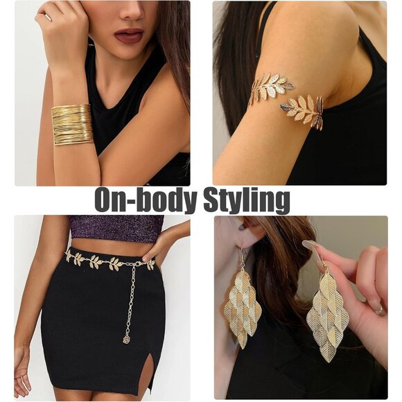 Greek Goddess Costume Accessories Set with Gold Leaf Crown Waist Chain Jewelry - Picture 4 of 6